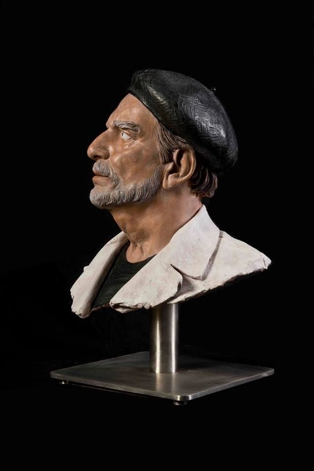 Polychrome Terracotta Bust sculpture of a man created by Marcello Giorgi sculptor