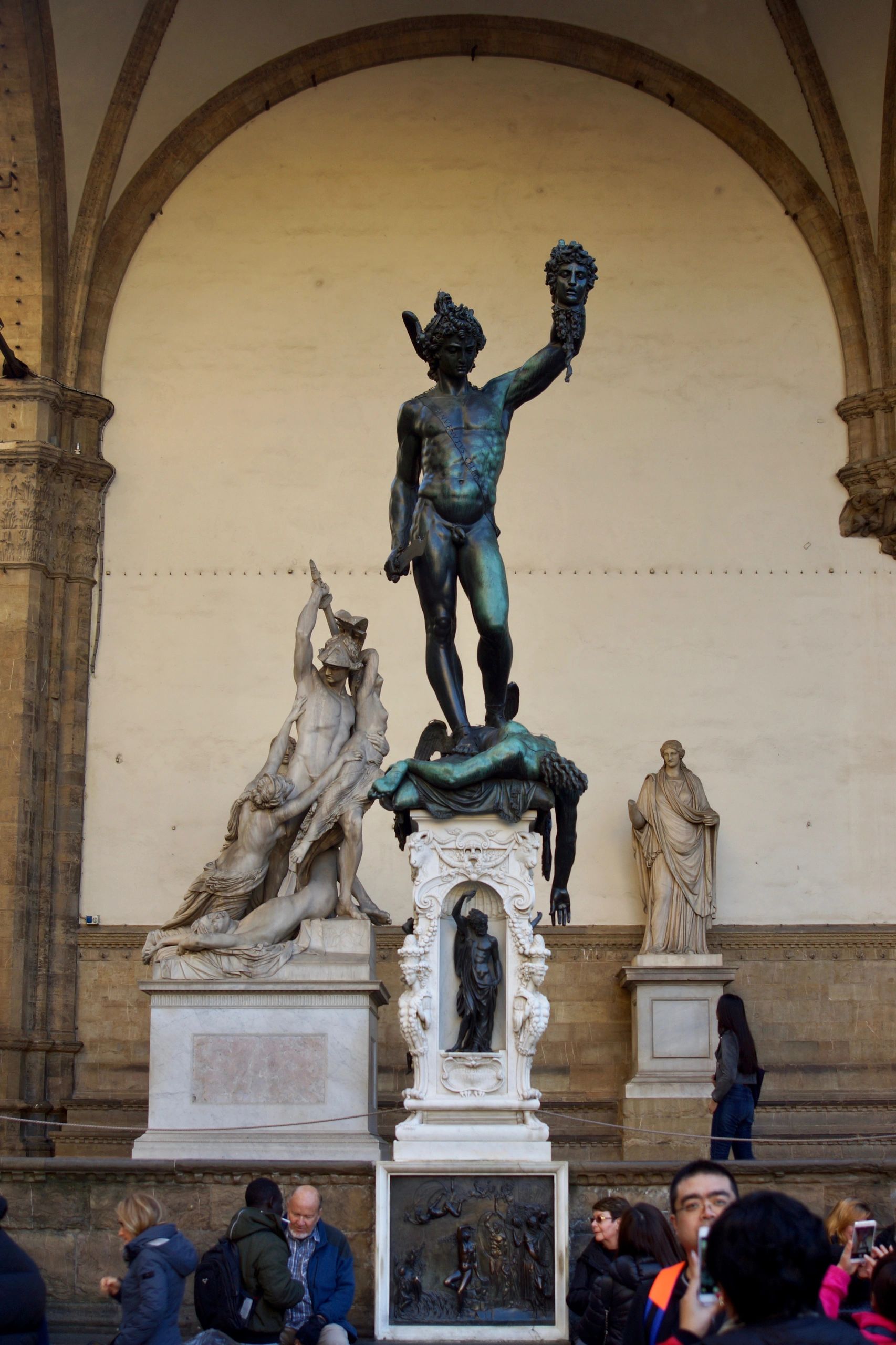 Marble Base of Perseo replicated by Marcello Giorgi sculptor located in the Loggia Lanzi, Florence