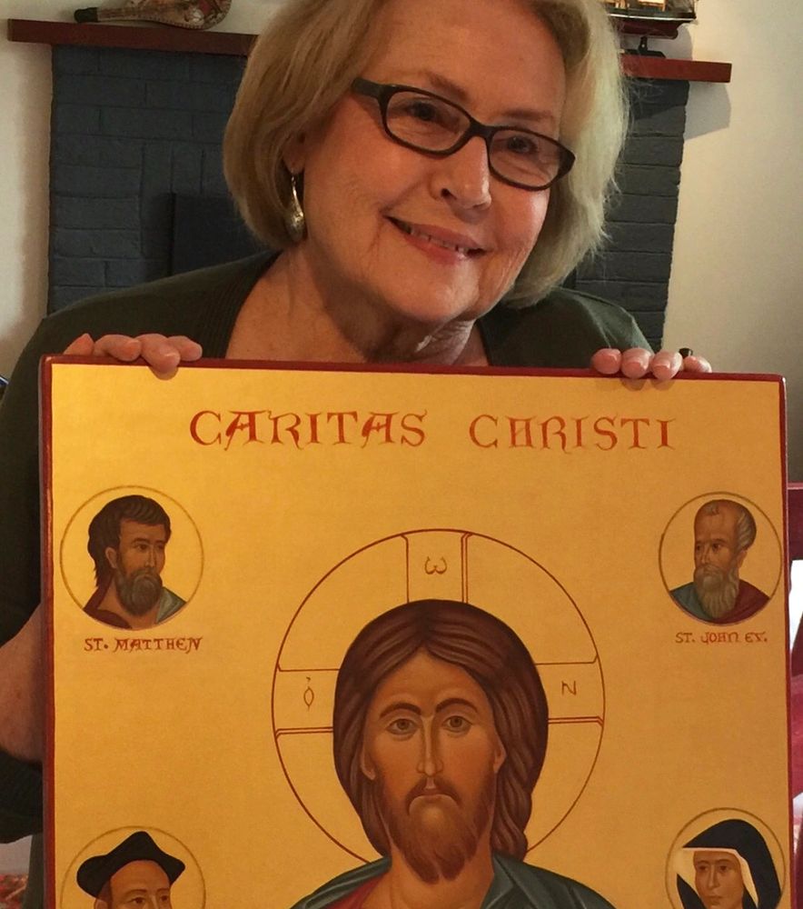 Veronica Royal with newly completed icon.