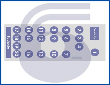 Distribución de asientos de camioneta para 20 personas