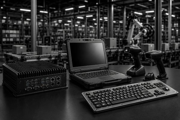 Industrial computer setup in a factory.