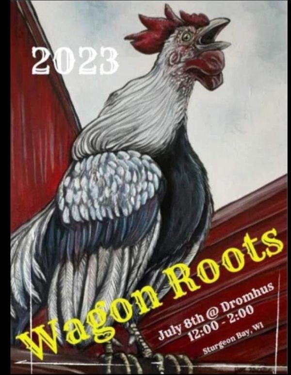 Our first show poster features “Chip”. Jen’s rooster with her barn in the background.