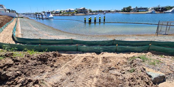 Double silt fence protection on canal development project at Newport, Queensland.