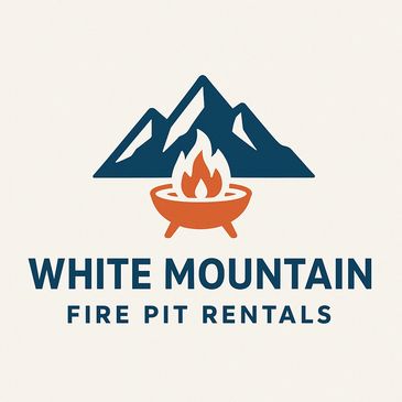 Logo featuring mountains and a fire pit for White Mountain Fire Pit Rentals.