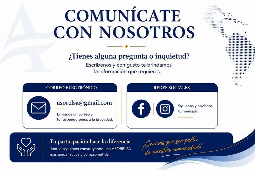 Información de contacto y redes sociales de ASORELSA.