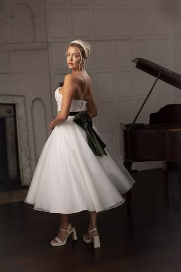 True bride Brighton belle tea length wedding gown velvet sash Adelaide