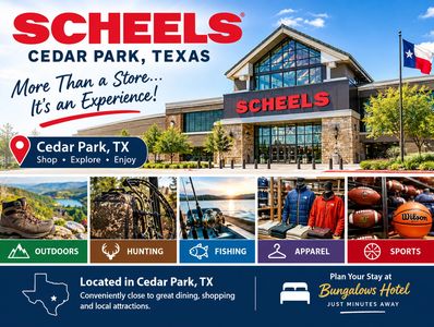 Scheels store in Cedar Park, Texas, offering various activities and shopping.