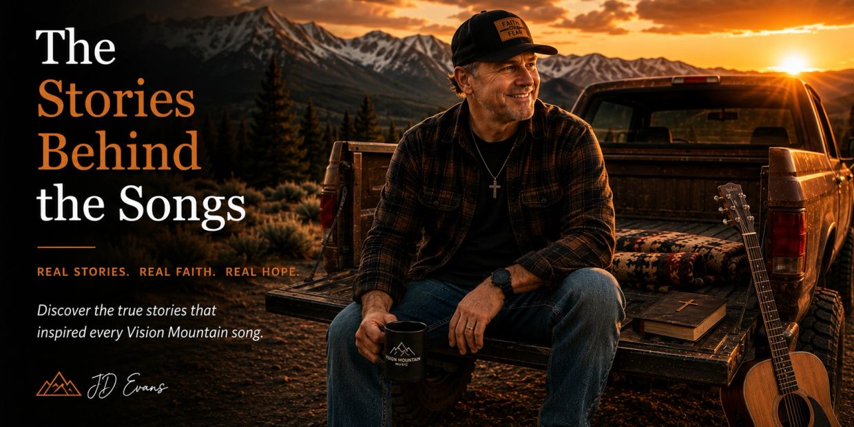 Man sitting on a pickup truck at sunset with a guitar and book.
