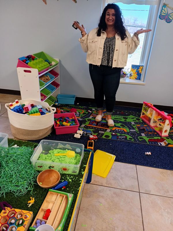 Miss Lauren is cleaning up our room at the Art Oasis' ORIGINAL Art Explorers Club - Perkasie, PA