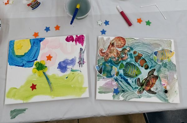 Children's process art at the Bright SPARKS preschool enrichment program, Perkasie, PA