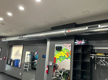 Exposed spiral ductwork, install at Gym Ratz in West Philadelphia