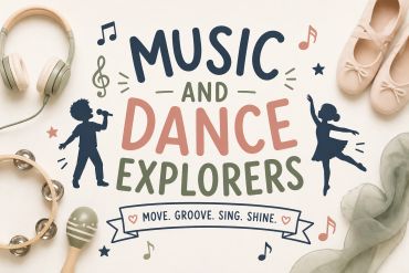 Music and dance explorers with playful silhouettes and instruments.