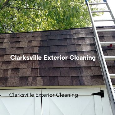 Roof cleaning before and after demonstration.