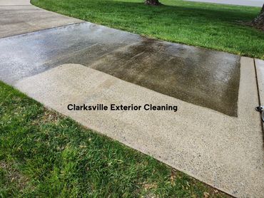 Concrete cleaning before and after demonstration.