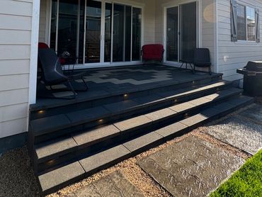 Beautiful paver patio with step lights.