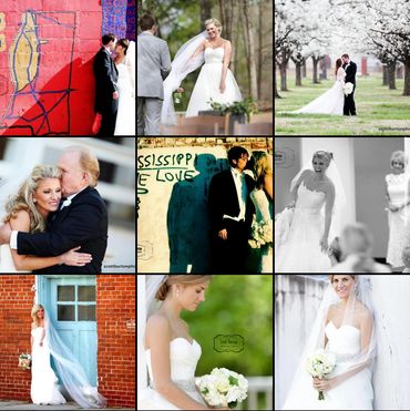 Collage of joyful wedding moments featuring brides and grooms in various romantic and candid poses.