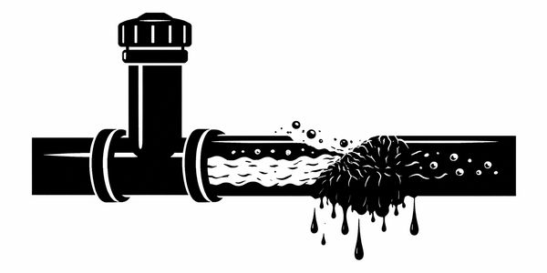 Illustration of a leaking pipe with water dripping out.