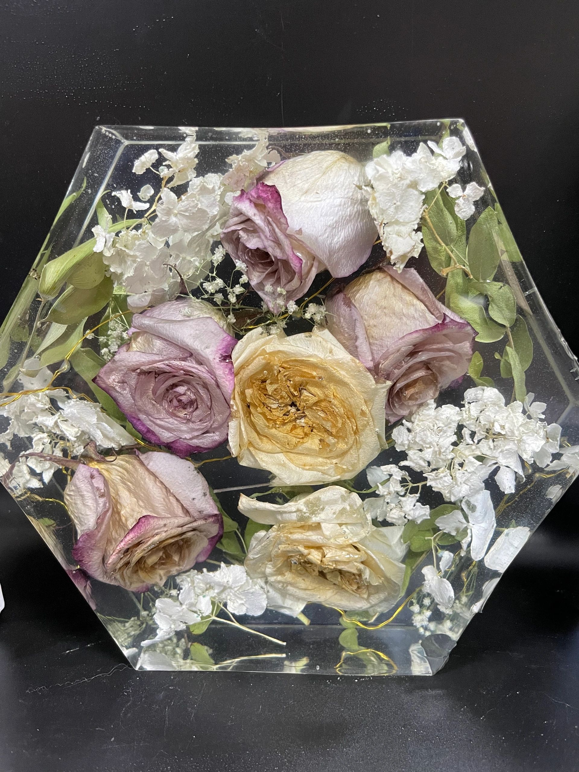 Dried wedding flowers in Resin