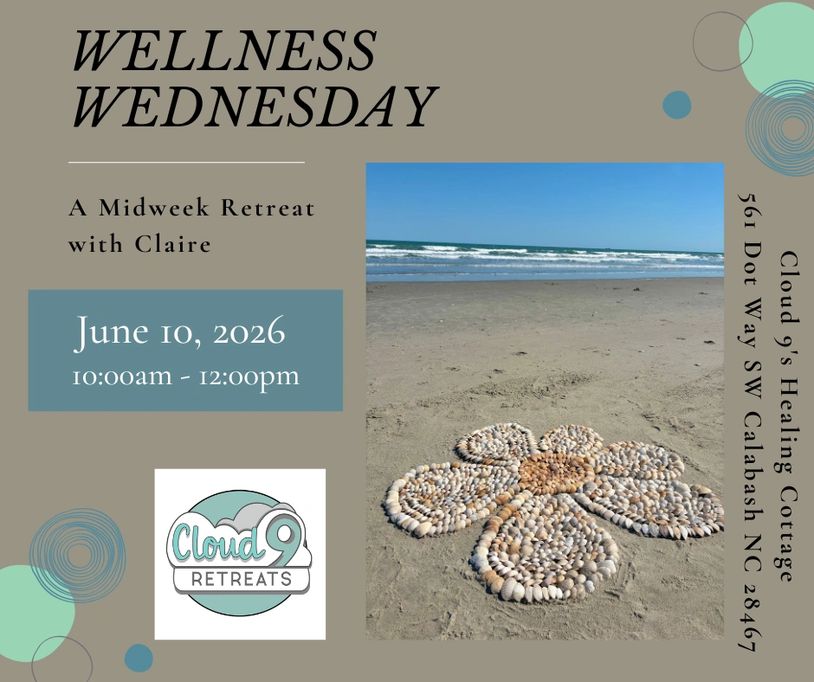 Wellness Wednesday midweek retreat on June 10, 2026, at Cloud 9's Healing Cottage beach location.