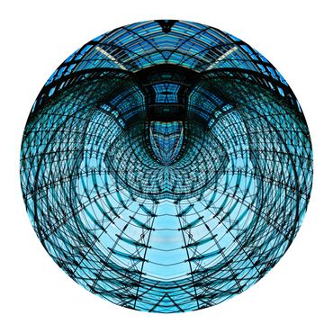 Circular black grid on a cyan background in this kaleidoscopic photo