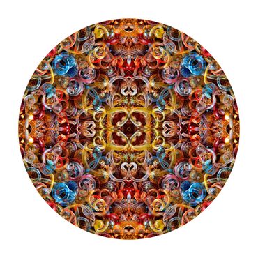 Mandala like abstract image of multi colored glass tubing