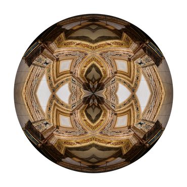 ornate moorish design of gold and beige in this spherical symmetrical photograph
