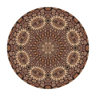 Complex geometry in a kaleidoscopic Persian carpet photo of brown, cream and ochre