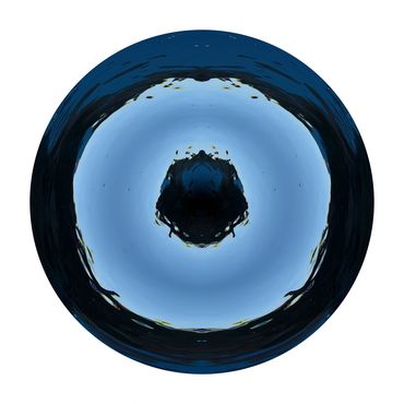 Dark and light blue are part of this circular photo of water which has a painterly effect
