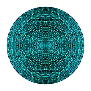 Light cyan blue sphere of water with sunlight causing symmetrical ripples.  Jewel-like