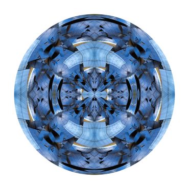 A complex spherical geometry of metallic blues in this kaleidoscopic photo