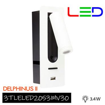 Lámpara de lectura  interior LED para sobreponer, 3.4 W, Luz suave cálida, puerto USB