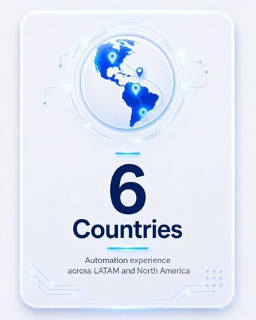 Automation experience across 6 countries in LATAM and North America, including RPA, workflow automat