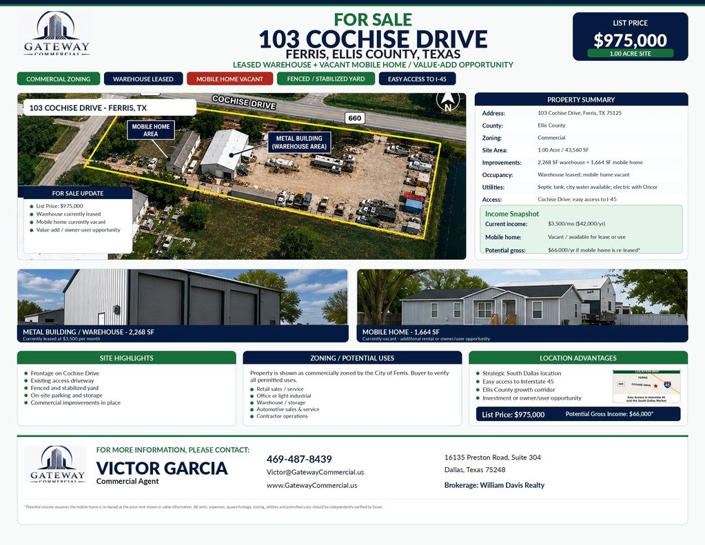 Commercial property for sale at 103 Cochise Drive, Ferris, Texas.