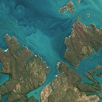 Example (Close up and zoomed in): The blue-green waters along the coast of Kimberley, in northwester