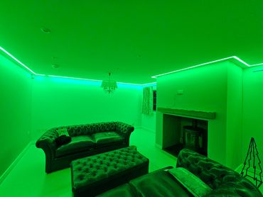 lounge in extension we built with feature lighting