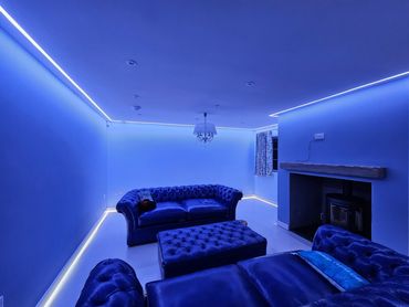lounge in extension we built with feature lighting