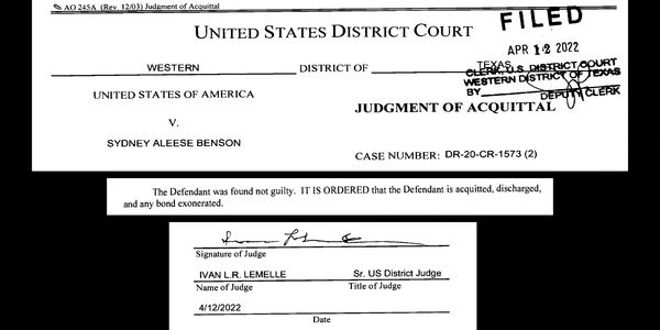 Not guilty jury verdict in federal court on conspiracy to transport illegal aliens