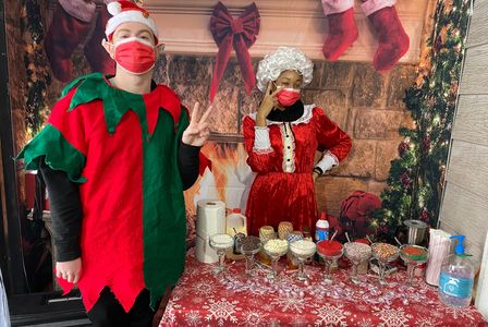 Meet Mrs. Claus and her Elf Helper at our Delicious Hot Chocolate Bar!