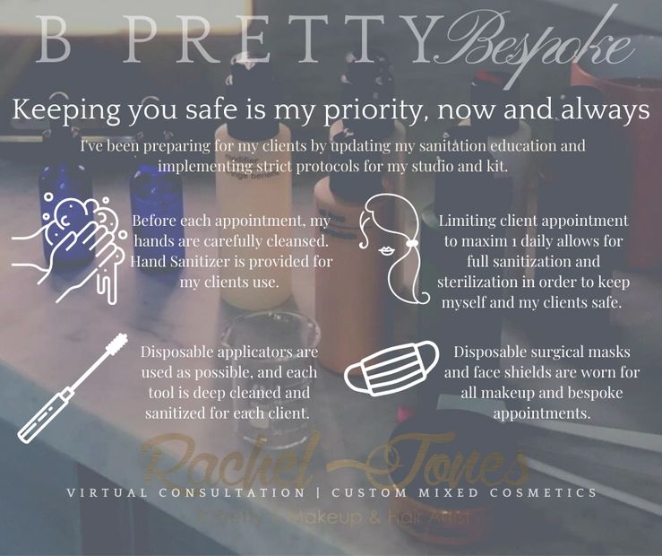 Keeping clients safe by frequent hand washing, station sterilization, disposable applicators and lim