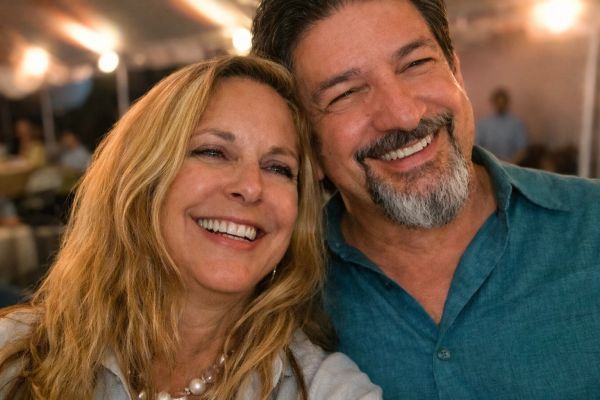 Smiling couple enjoying a happy moment together.