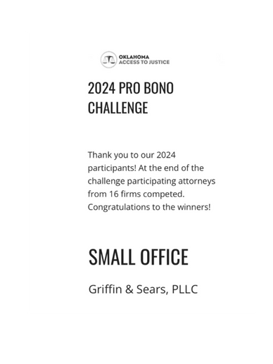 For the second year in a row, we are excited to announce that Griffin & Sears, PLLC won the Oklah