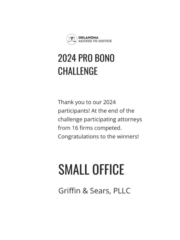 For the second year in a row, we are excited to announce that Griffin & Sears, PLLC won the Oklah