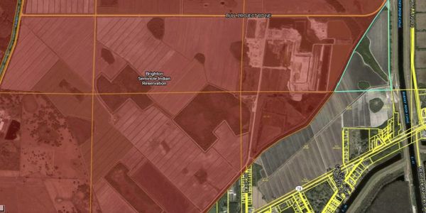 Map highlighting the Brighton Seminole Indian Reservation area.