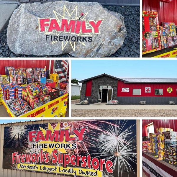Family Fireworks store showcasing a variety of fireworks and signage.