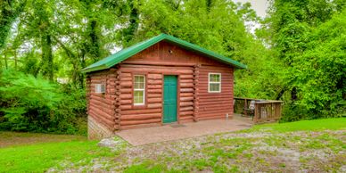 The Old Log Cabin at Off The Deep End on the Elk River in Noel, MO