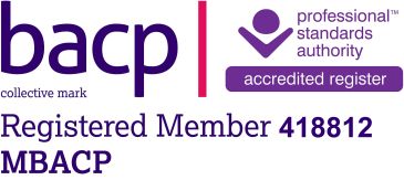 BACP Registered Member logo with accreditation details.
