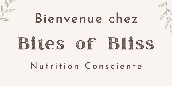Welcome sign for Bites of Bliss, a mindful nutrition brand.