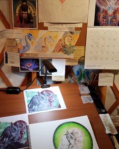 Heather's art studio where she creates her fine art watercolors and mandalas.