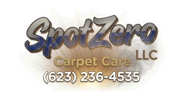 Logotipo de SpotZero Carpet Care LLC con número de contacto.