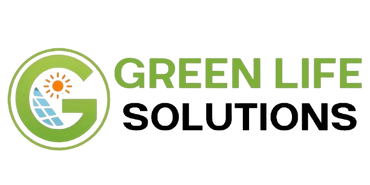 Logo for Green Life Solutions featuring a green 'G' with sun and solar panel.